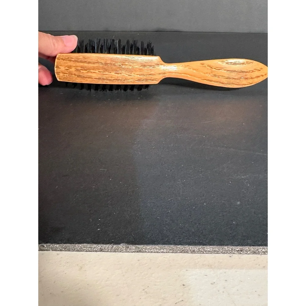 Vintage Goody Hair Brush Faux Wood Grain Handle Firm Black Bristles USA Made 8